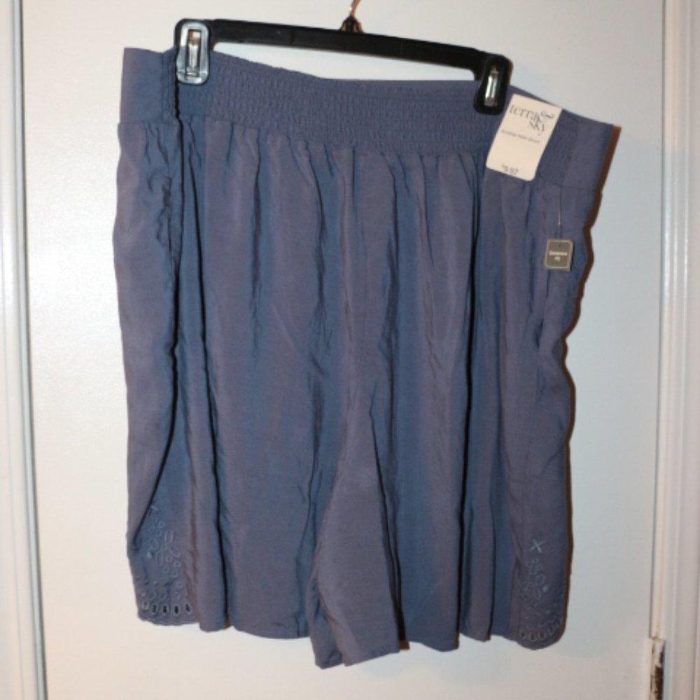 TERRA & SKY Blue Drawstring SHORTS  1x 16-18 NWT